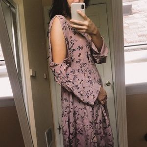 Floral cutout babydoll dress with slit sleeves and crisscross back